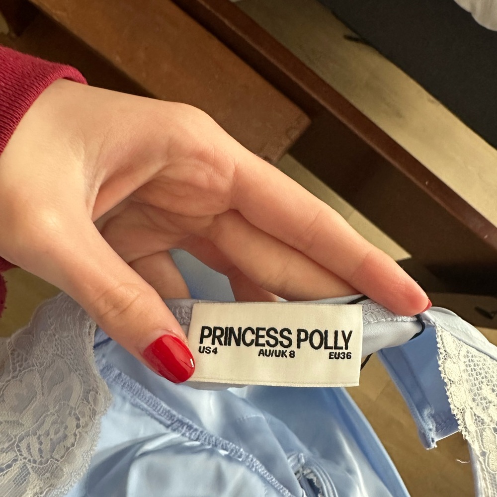 Princess Polly Light Blue Lace-Trim Slip Chemise - Picture 3 of 5